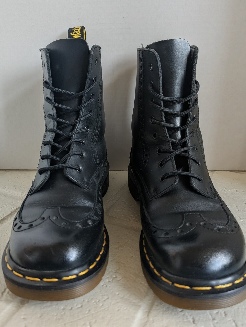 Vtg Dr. Martens 3A36 Wingtip Brogue 8-Eye Boots Sz 7 Made in England Rare Black